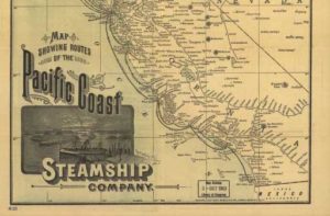 Map of Pacific Coast Steamship route, cropped